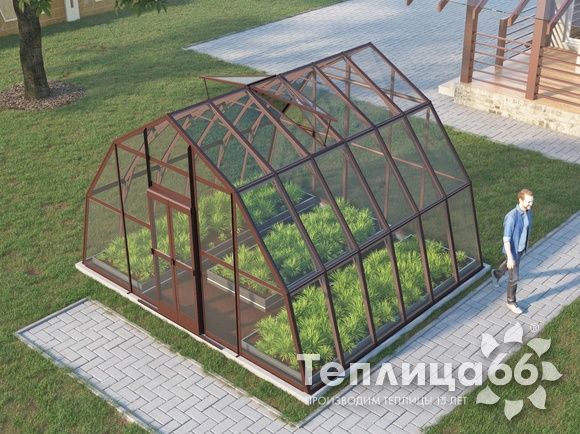 Теплица Рада Нил под стекло, 4,5х4 метра, коричневая