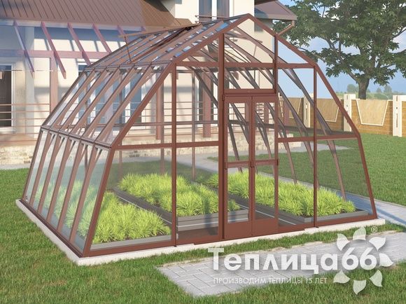Теплица Рада Нил под стекло, 4,5х4 метра, коричневая